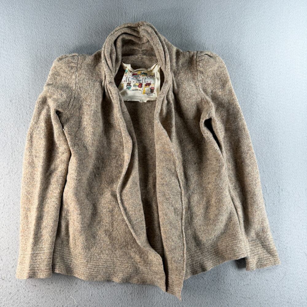 Anthropologie Womens S Wool Blend Open Cardigan Sweater Beige Shawl Collar